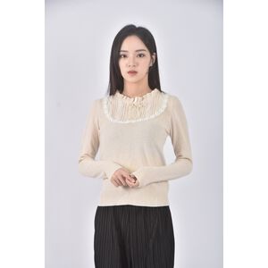 (S) so nice質感羊毛木耳邊領口杏色長袖上衣二手衣