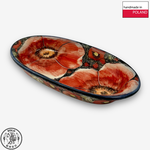 【SOLO Vintage】Cerraf Polish Pottery 19cm Oval Plate Crimson Sunset Floral Whisper Series Made in Poland, , large