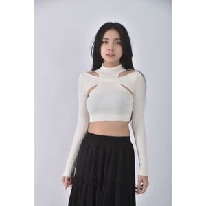 (S) 【安于晴Charlene私服】urban outfitters質感修身短版假兩件白色長袖上衣二手衣