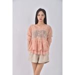 (S) style pink韓牌質感花紋橘色短袖上衣二手衣, , large