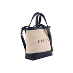 Bally 紅字燙印帆布及小牛皮迷你托特包/自然色/深孔雀綠, , large