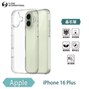[O-ONE] MIL-STD II CrystalShield Case for APPLE iPhone 16 Plus Dual-Material Design · Enhanced Drop Protection · Shock-Resistant