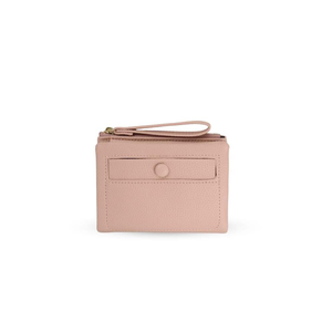 AUNO  經典圓釦短夾-霧粉 多卡位收納皮夾 女用錢包 典雅百搭