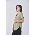 (S) girl s monday質感V領綠色短袖上衣二手衣, , large