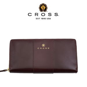 【CROSS】台灣總經銷 限量1折 頂級小牛皮拉鍊長夾 賈姬系列 全新專櫃展示品(酒紅色 送禮盒提袋)