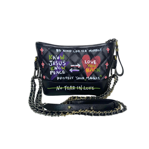 Purple Love Painted Hobo Bag Black (M)
