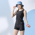 Monina Taiwan-made girls vest two-piece swimsuit pure black, , large