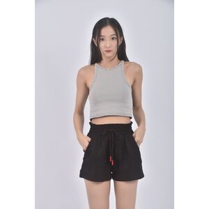 (L) torso高腰荷葉邊黑色短褲二手衣