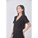 (M) air space質感V領黑色短袖上衣二手衣, , large