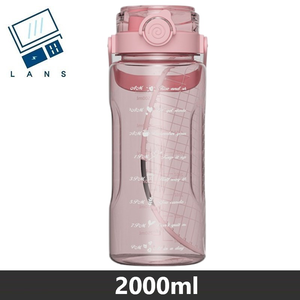 Large-capacity portable water cup, sports water jug, double drinking mouth, high temperature resistant, straw cup, juice cup, filter cup, water jug 2000ML - pink