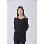 (S) pazzo質感露肩黑色長袖上衣二手衣, , large