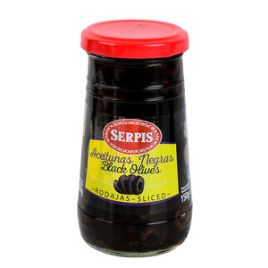 SERPIS sliced black olives glass jar