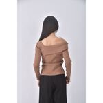 (S) 斜肩棕色長袖上衣二手衣, , large