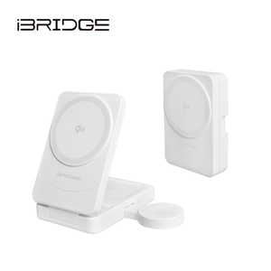 iBRIDGE Qi2 3-in-1 Folding Wireless Charger - White