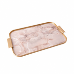 Kaymet Rectangular Tray - Gold Edge + Pink Stone - 51x33cm, , large