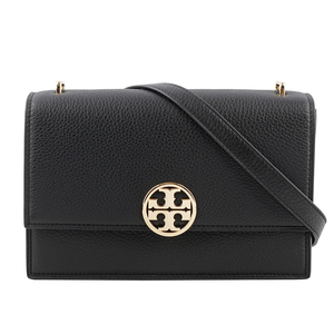 TORY BURCH Miller 荔枝皮革翻蓋肩背/斜背二用包/黑色
