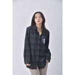 (S) 棉質格紋綠色長袖上衣二手衣, , large