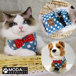 【摩達客寵物系列】貓咪藍白圓點背心領結胸背帶 牽繩貓繩遛貓, , large