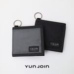 【YUNJOIN】尼龍對摺短夾-黑色 防潑水耐磨 卡片零錢收納 休閒百搭皮夾 含鑰匙圈, , large