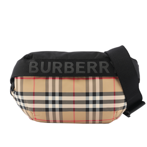 BURBERRY 中型 Vintage 格紋及標誌性條紋腰包/典藏米色