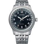 CITIZEN 星辰 光動能復古風紳士手錶-銀x藍 BM7480-81L, , large