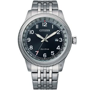 CITIZEN 星辰 光動能復古風紳士手錶-銀x藍 BM7480-81L