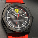 [星晴錶業]FERRARI手錶,42mm,FE00002黑色錶面黑錶殼紅矽膠錶帶款, , large
