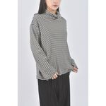 (M) 條紋高領黑色長袖上衣二手衣, , large
