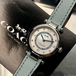 [星晴錶業]COACH手錶,26mm,CH00139白銀色錶面銀錶殼淺藍真皮皮革錶帶款, , large