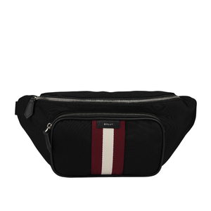 BALLY Code 經典紅白條紋尼龍腰包/黑色