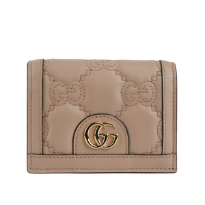 GUCCI GG Logo 縫線設計二折卡片小短夾/灰粉色