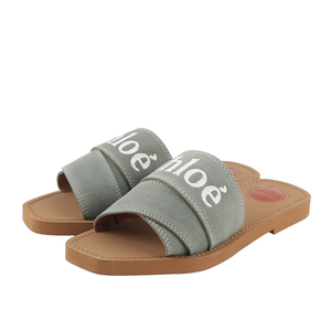 CHLOE' WOODY FLAT MULE 棉質牛仔平底拖鞋35/森林綠