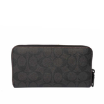 COACH PVC LOGO皮革ㄇ拉長夾/黑灰/紅邊, , large