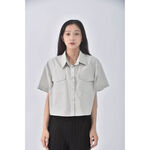 (F) 【粿粿私服】lin修身短版灰綠色短袖上衣二手衣, , large