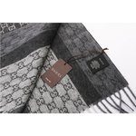 GUCCI GG Logo深淺灰條紋羊毛圍巾/煤灰色, , large