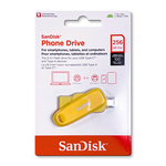 【SanDisk】Phone Drive DDC6 黃色 256G TYPE-C USB 3.2 雙用 OTG 旋轉隨身碟 讀取速度 100MB/s, , large