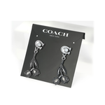 COACH C Logo 及琺瑯花卉墜飾針式耳環/黑色, , large