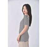 (S) ob style條紋斜領白色短袖上衣二手衣, , large