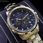 [星晴錶業]MASERATI手錶,42mm,R8873621002寶藍色錶面銀錶殼銀色精鋼錶帶款, , large