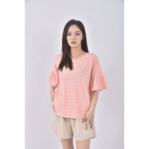 (M) betty s質感棉質條紋橘色短袖上衣二手衣