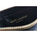 YSL 山形紋荔枝皮金字Logo拉鍊卡片/零錢夾/黑色, , large