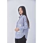 (F) fashion classic質感條紋藍色長袖上衣二手衣, , large