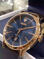 [星晴錶業]MASERATI手錶,42mm,R8851118001寶藍色錶面玫瑰金錶殼咖啡色真皮皮革錶帶款, , large