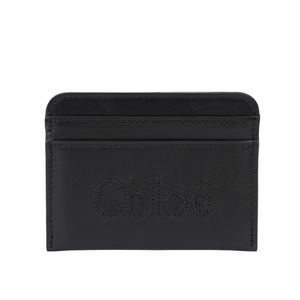 CHLOE' Sense 刺繡標誌小牛皮名片夾/卡片夾/黑色