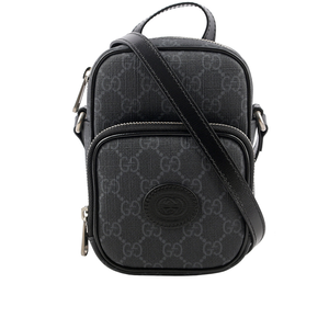 GUCCI Interlocking G 標誌迷你拉鍊二用包/黑灰色