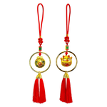 摩達客◉春節開運招財◉彩繪福字招財貓金圈流蘇吊飾_兩入組, , large