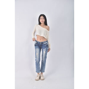 (2XL) someone jeans丹寧牛仔刷破藍色長褲二手衣