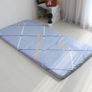 【台灣製造】四季亞藤透氣床墊 厚度5cm 單人3尺｜蔚藍格線｜ 雙面可翻 涼感蓆面 三折床墊 亞藤涼蓆