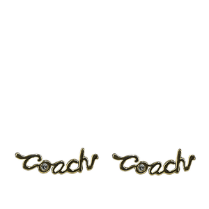 COACH Script 草寫標誌及玻璃水鑽針式耳環/金色