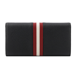 BALLY Ribbon 紅白條紋牛皮對開長夾/黑色